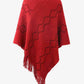 Pearl Trim V-Neck Fringe Hem Poncho