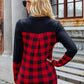 Plaid Notched Long Sleeve T-Shirt