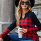 Plaid Notched Long Sleeve T-Shirt