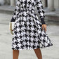 Houndstooth Johnny Collar Tie Waist Dress