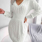 Cable-Knit V-Neck Mini Sweater Dress