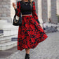 Round Neck Lantern Sleeve Floral Print Top and Skirt Set