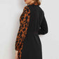 Leopard Color Block Belted Shawl Collar Dress