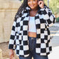 Full Size Checkered Button Front Coat with Pockets