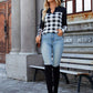 Plaid Notched Long Sleeve T-Shirt