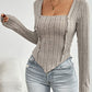Ribbed Decorative Button Long Sleeve T-Shirt