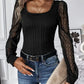 Swiss Dot Square Neck Long Sleeve T-Shirt