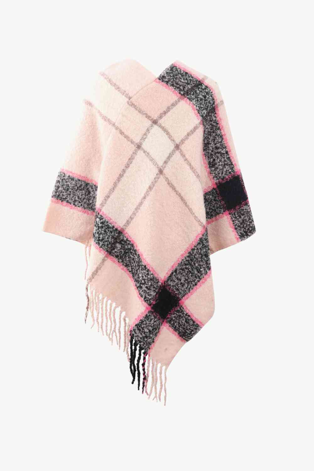 Plaid Fringe Detail Poncho