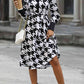 Houndstooth Johnny Collar Tie Waist Dress