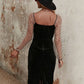 Polka Dot Mesh Long Sleeve Ruffle Trim Dress