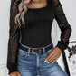 Swiss Dot Square Neck Long Sleeve T-Shirt