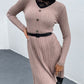 Lace Detail Decorative Button Long Sleeve Sweater Dress
