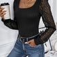 Swiss Dot Square Neck Long Sleeve T-Shirt