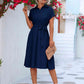 Cuffed Short Sleeve Belted Shirt Dress