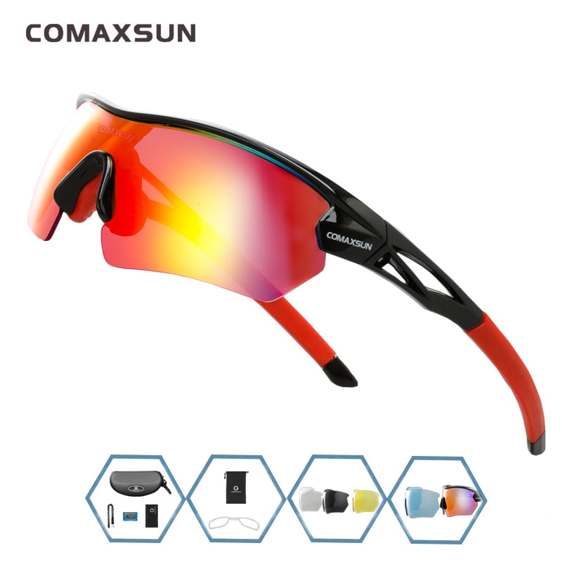 COMAXSUN Professional Polarized Cycling Sunglasses UV 400 With 5 Lens TR90 2 Style