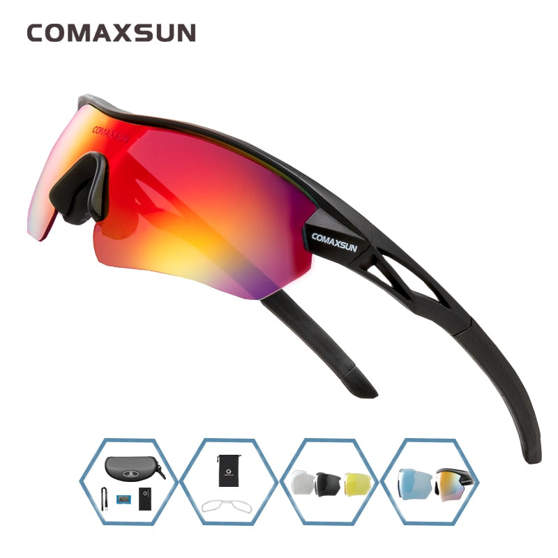 COMAXSUN Professional Polarized Cycling Sunglasses UV 400 With 5 Lens TR90 2 Style