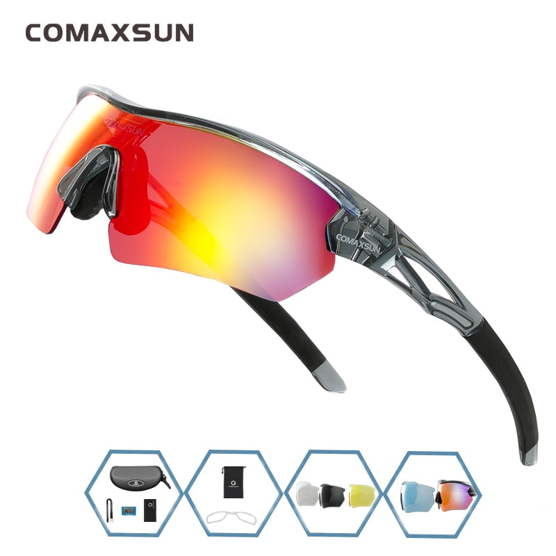 COMAXSUN Professional Polarized Cycling Sunglasses UV 400 With 5 Lens TR90 2 Style