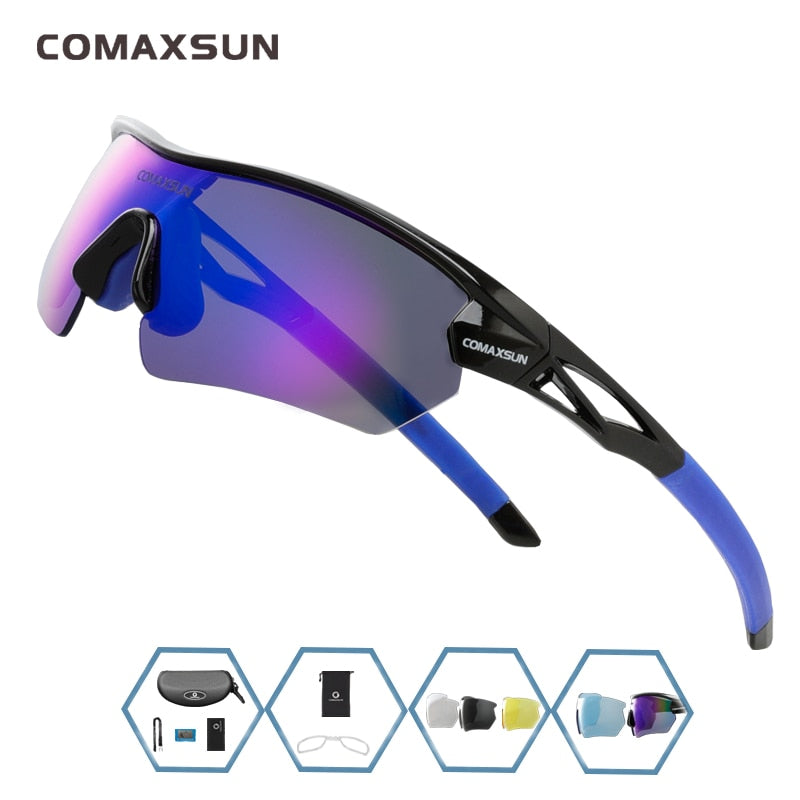 COMAXSUN Professional Polarized Cycling Sunglasses UV 400 With 5 Lens TR90 2 Style