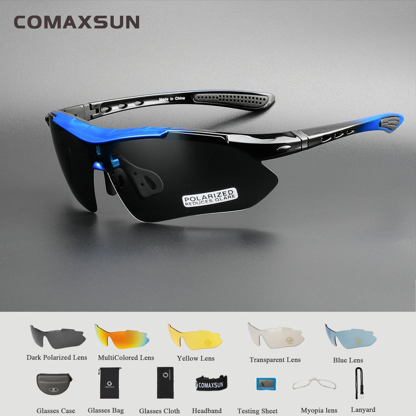 COMAXSUN Professional Polarized Cycling Sunglasses UV 400 With 5 Lens TR90 2 Style