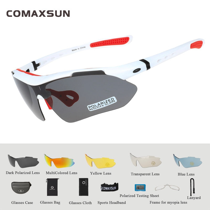 COMAXSUN Professional Polarized Cycling Sunglasses UV 400 With 5 Lens TR90 2 Style