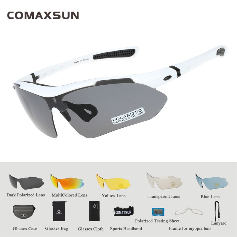 COMAXSUN Professional Polarized Cycling Sunglasses UV 400 With 5 Lens TR90 2 Style