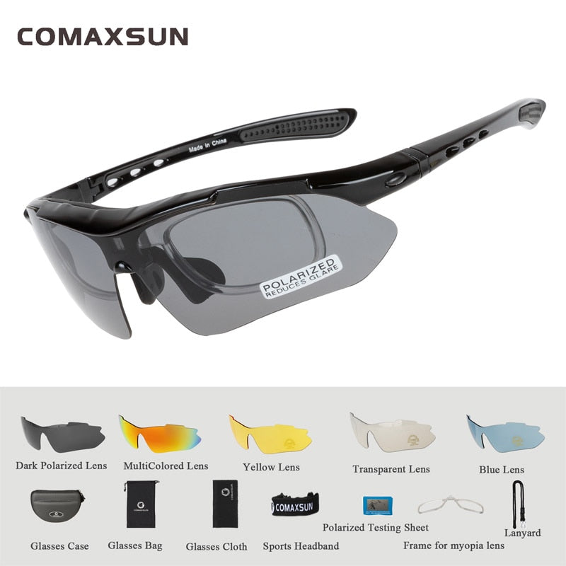 COMAXSUN Professional Polarized Cycling Sunglasses UV 400 With 5 Lens TR90 2 Style