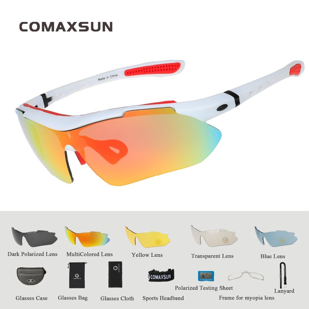 COMAXSUN Professional Polarized Cycling Sunglasses UV 400 With 5 Lens TR90 2 Style