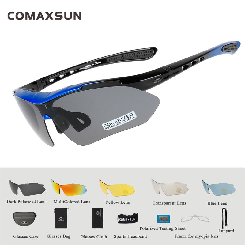 COMAXSUN Professional Polarized Cycling Sunglasses UV 400 With 5 Lens TR90 2 Style