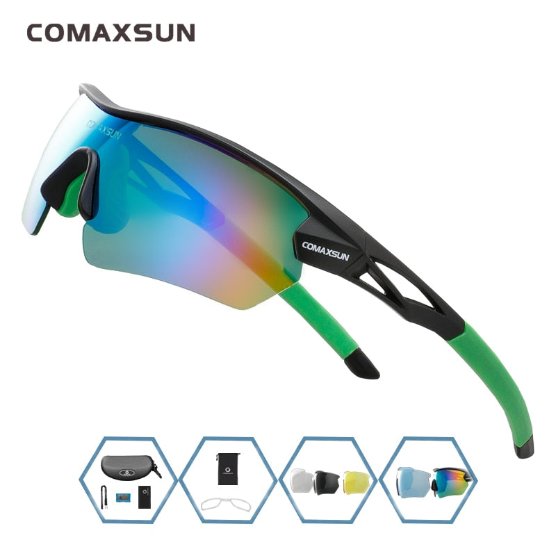 COMAXSUN Professional Polarized Cycling Sunglasses UV 400 With 5 Lens TR90 2 Style