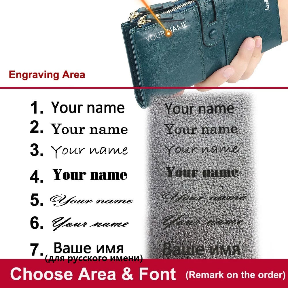 Name Engrave Leather Wallet For Women
