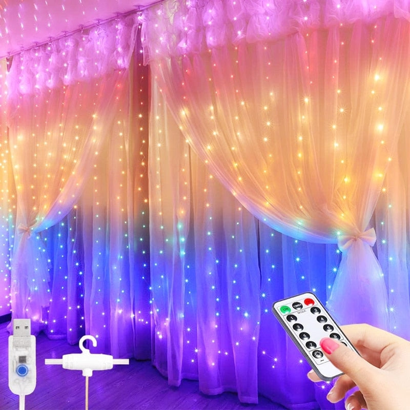 LED Curtain Lights Garland Fairy String Lights Holiday Lighting Rainbow Window Lamp ,Decoration