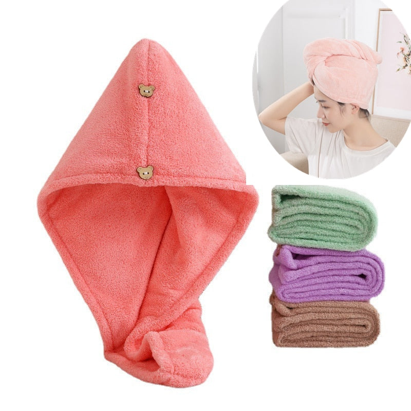 Microfiber Hair Towel,Care Cap with Button,