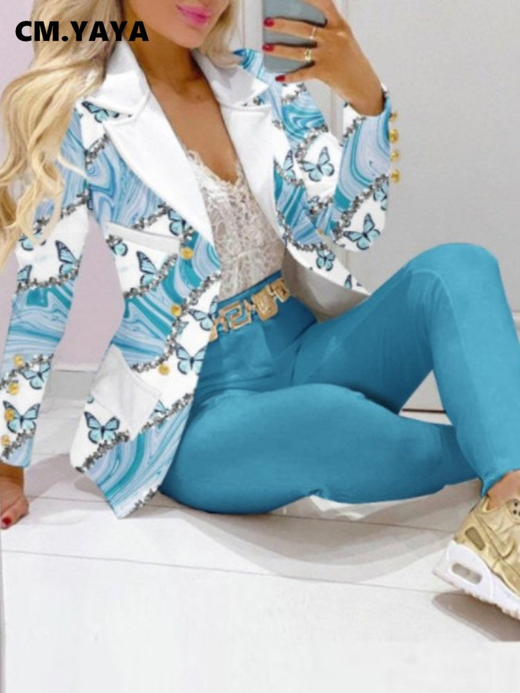 Butterfly Blazer Suit and Pants Two 2 Piece Set for Women 2022