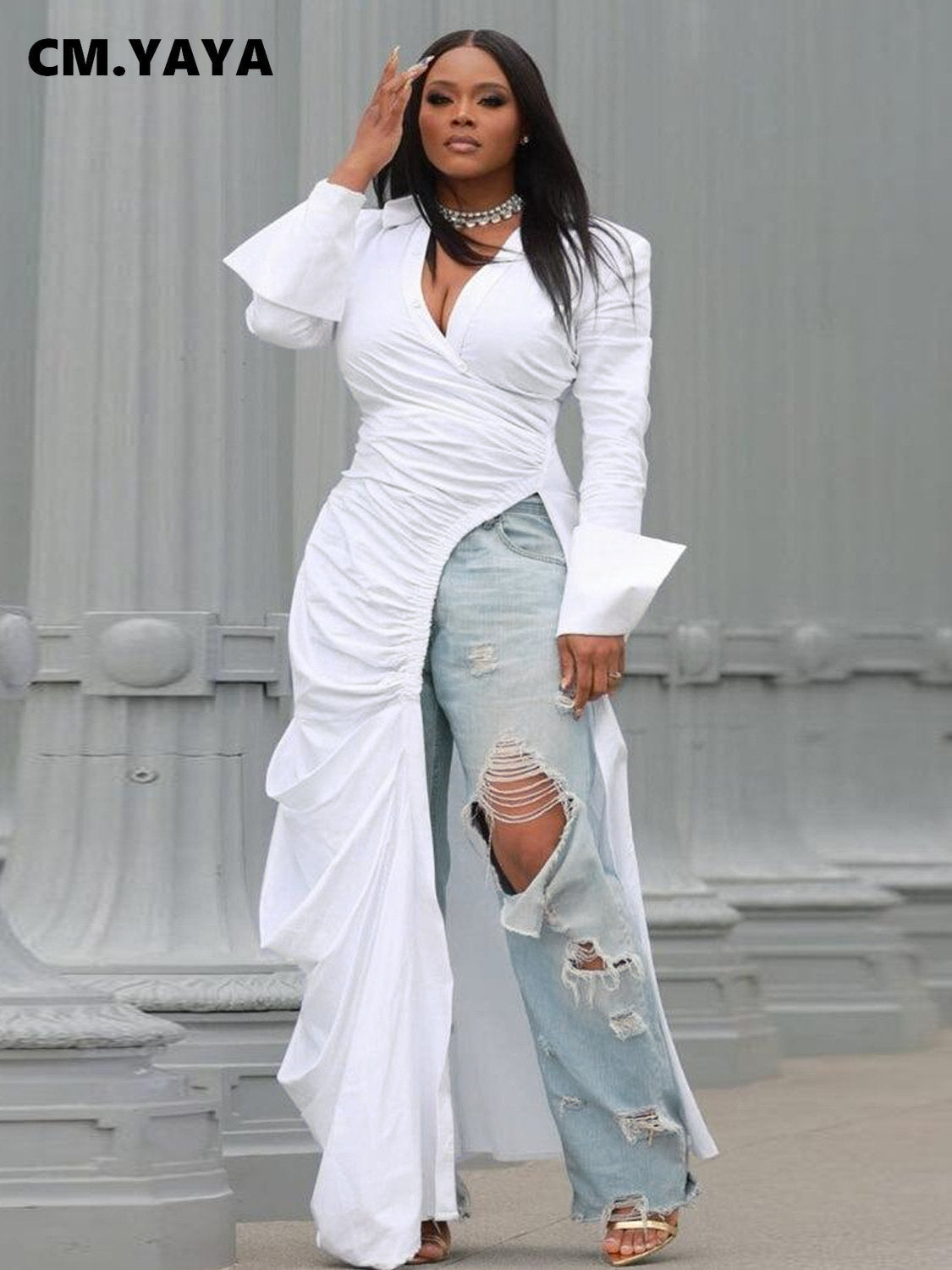 Vintage White Maxi Long Sleeve Dress