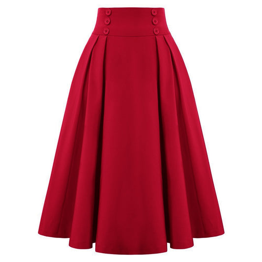 Fashion High Waist Skirts for Women  Solid Color  Midi Skirt Buttons