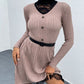 Lace Detail Decorative Button Long Sleeve Sweater Dress