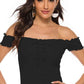 Lace-Up Front Lettuce Hem Off-Shoulder Knit Top