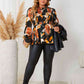 Plus Size Elastic Detail Long Sleeve Floral Babydoll Top