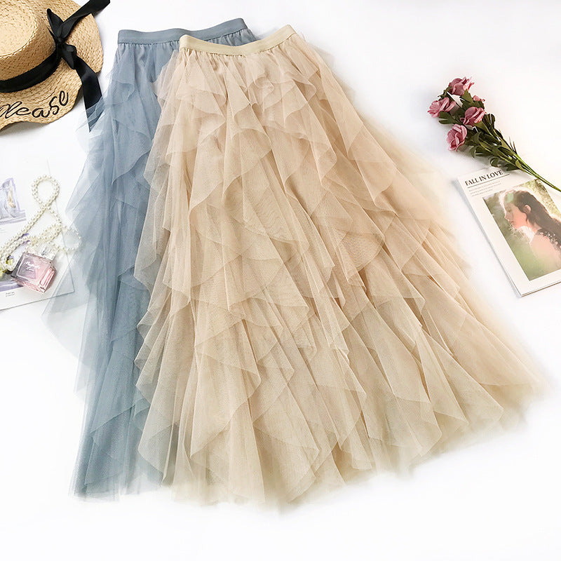 Net Gauze Puffy High Waist skirt