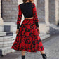 Round Neck Lantern Sleeve Floral Print Top and Skirt Set