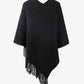 Pearl Trim V-Neck Fringe Hem Poncho