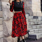 Round Neck Lantern Sleeve Floral Print Top and Skirt Set