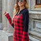 Plaid Notched Long Sleeve T-Shirt