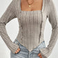 Ribbed Decorative Button Long Sleeve T-Shirt