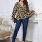 Plus Size Printed Tie Waist Flounce Sleeve Blouse