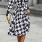Houndstooth Johnny Collar Tie Waist Dress