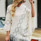 Pearl Trim V-Neck Fringe Hem Poncho