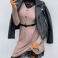 Lace Detail Decorative Button Long Sleeve Sweater Dress
