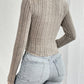 Ribbed Decorative Button Long Sleeve T-Shirt