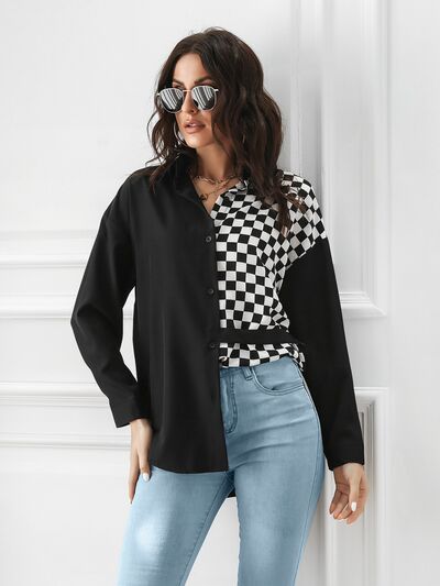 Contrast Button Up Long Sleeve Shirt